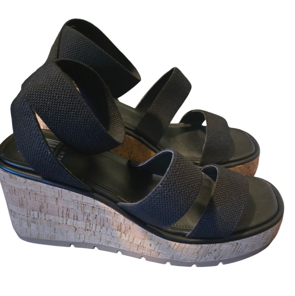 Steve Madden Womens Cork Wedge Black Sandals New Sz 8 1/2